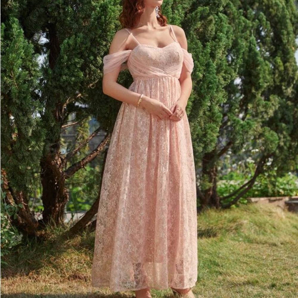 Shein Contrast Sequin Coral Lace Bridesmaid Dresses